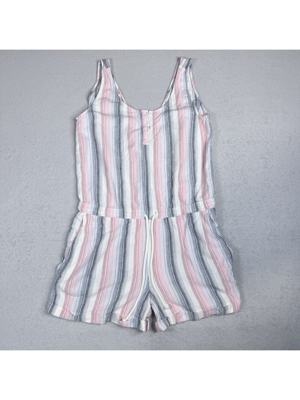 Chelsea & Violet Womens Romper Size Large Pink Blue Stripe Linen Blend Shorts